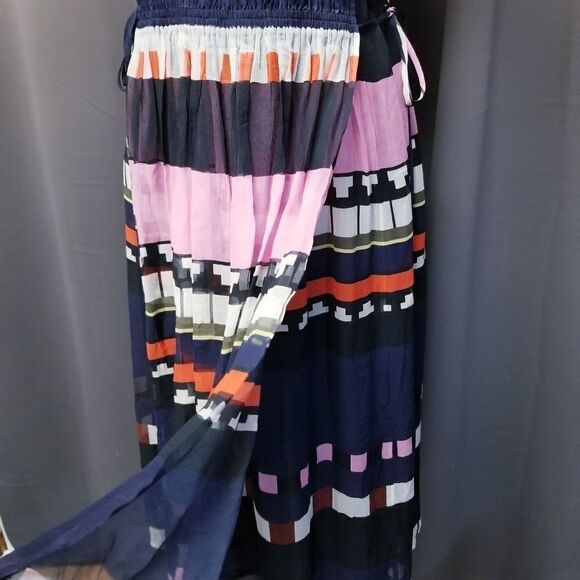 APIECE APART Lippard Multi Color Striped Chiffon Silk Midi Dress 4 - Picture 8 of 13